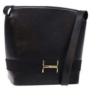 Salvatore Ferragamo Gancini Shoulder Bag Leather Black Gold Auth 140540